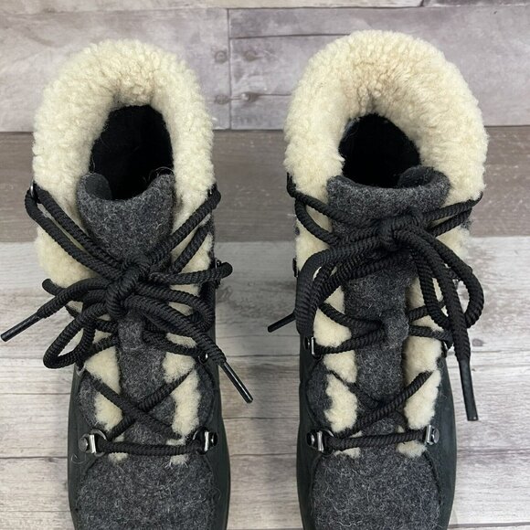 Sorel Sneakchic Alpine Wedge Ankle Boots Bootie Wool Leather Black Size … - Picture 4 of 13